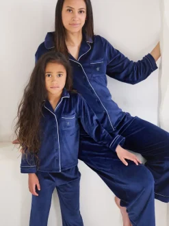 Blauw - The Little Tailor luxe kerstpyjama van zacht aanvoelend velours