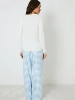 Blauw - Threadbare - Katoenen pyjama met lange mouwen