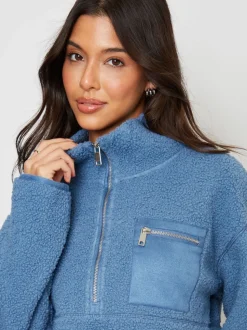Blauw - Threadbare borgfleece met korte rits