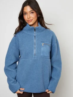 Blauw - Threadbare borgfleece met korte rits