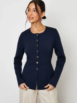 Blauw - Threadbare Cinched Knitted Button Up Cardigan
