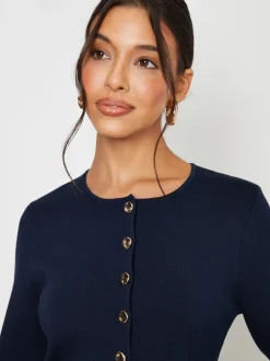 Blauw - Threadbare Cinched Knitted Button Up Cardigan
