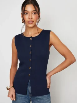 Blauw - Threadbare Ribbed Knitted Waistcoat