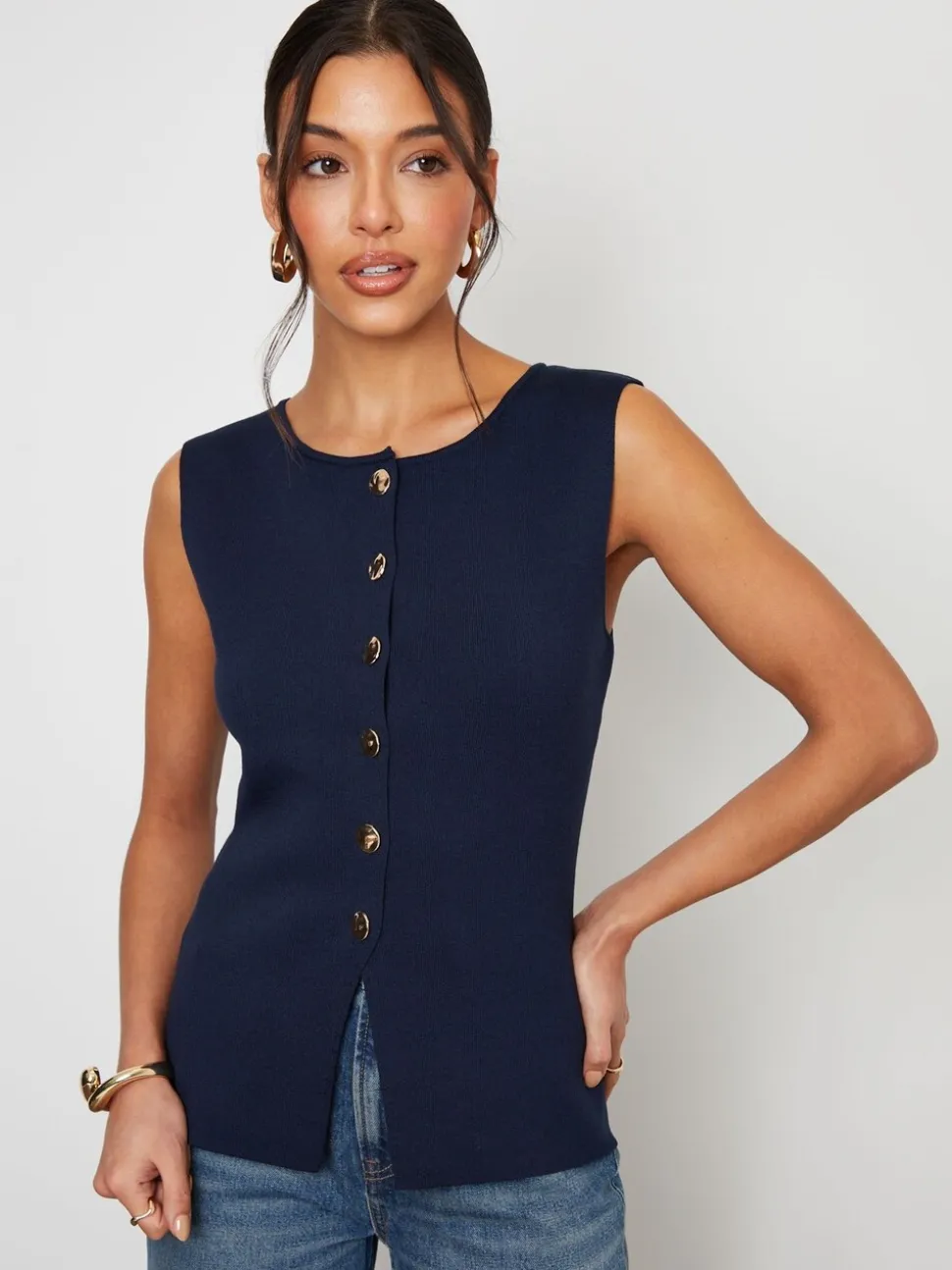 Blauw - Threadbare Ribbed Knitted Waistcoat