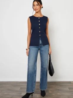 Blauw - Threadbare Ribbed Knitted Waistcoat