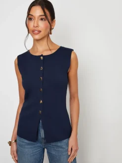 Blauw - Threadbare Ribbed Knitted Waistcoat