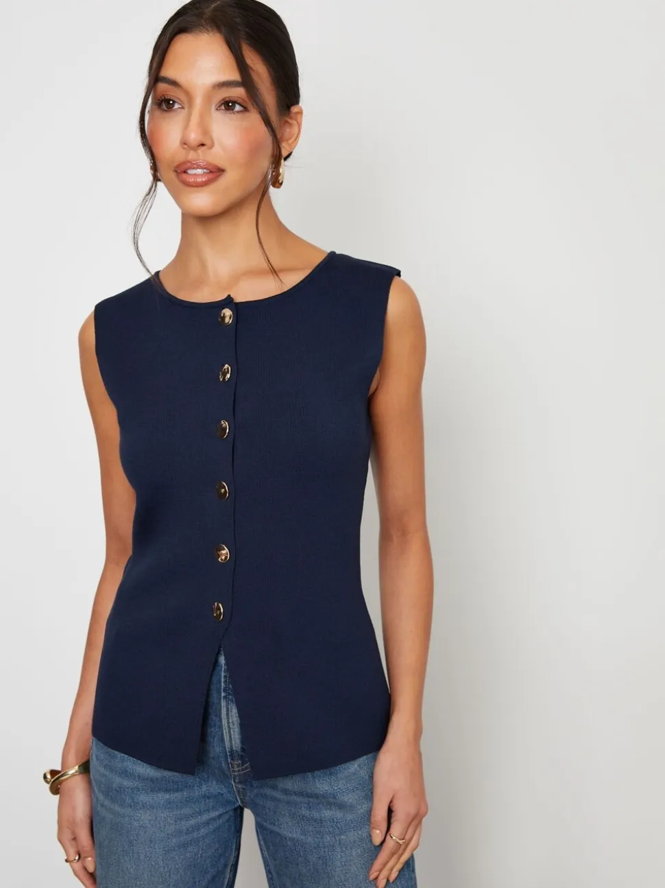 Blauw - Threadbare Ribbed Knitted Waistcoat