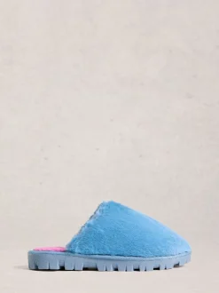 Blauw - White Stuff - Pantoffelmuiltjes met imitatiebont