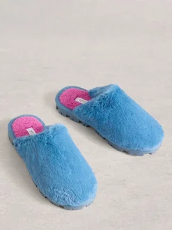 Blauw - White Stuff - Pantoffelmuiltjes met imitatiebont