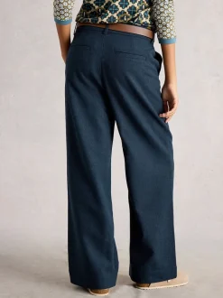 Blauw - White Stuff Belle broek met wijde pijpen en tweedachtige look