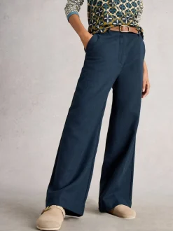 Blauw - White Stuff Belle broek met wijde pijpen en tweedachtige look