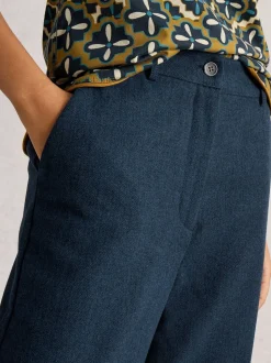 Blauw - White Stuff Belle broek met wijde pijpen en tweedachtige look