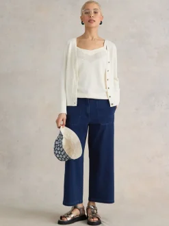 Blauw - White Stuff halfange Belle broek met wijde pijpen