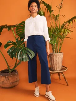 Blauw - White Stuff halfange Belle broek met wijde pijpen