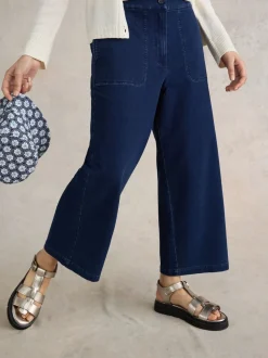 Blauw - White Stuff halfange Belle broek met wijde pijpen