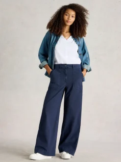 Blauw - White Stuff Twister Chino Wide Leg Trousers