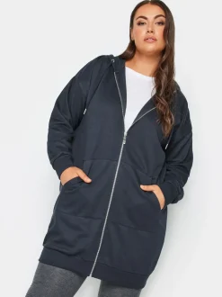 Blauw - Yours - Curve - Lange hoody met rits