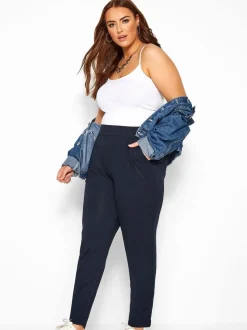 Blauw - Yours Curve - Jersey stretchjoggingbroek met dubbele bandplooi