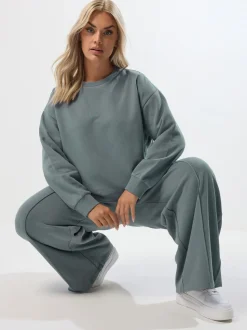 Blauw - Yours Curve Crew Neck Sweatshirt Joggers Set