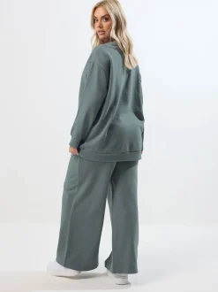 Blauw - Yours Curve Crew Neck Sweatshirt Joggers Set