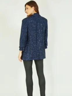 Blauw - Yumi - Blazer met lovertjes en zakken