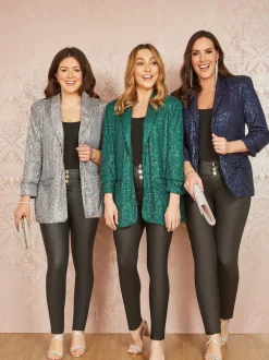 Blauw - Yumi - Blazer met lovertjes en zakken