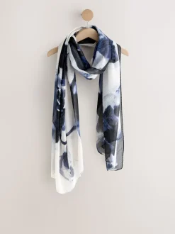 Blauw bloemenprint - Dunne plissé sjaal