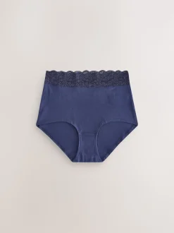 Blauw fijne bloemenprint - Katoenen kanten slipjes 4 stuks