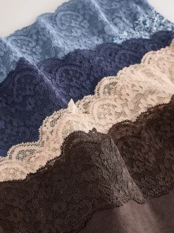 Blauw fijne bloemenprint - Katoenen kanten slipjes 4 stuks
