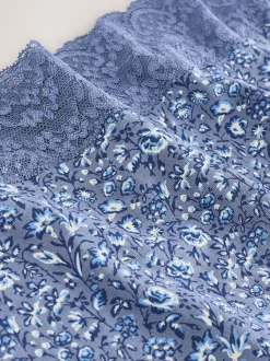 Blauw fijne bloemenprint - Katoenen kanten slipjes 4 stuks