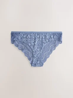 Blauw fijne bloemenprint - Katoenen kanten slipjes 4 stuks