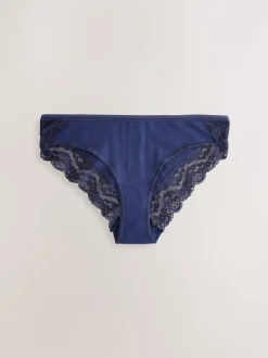 Blauw fijne bloemenprint - Katoenen kanten slipjes 4 stuks