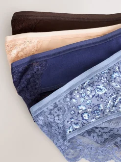 Blauw fijne bloemenprint - Katoenen kanten slipjes 4 stuks