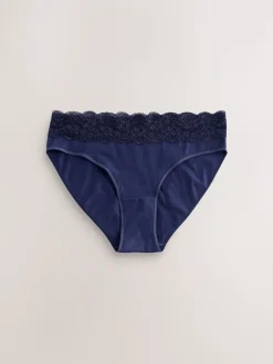 Blauw fijne bloemenprint - Katoenen kanten slipjes 4 stuks