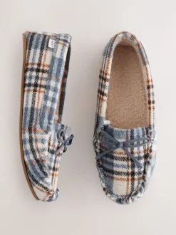 Blauw geruit - Moccasin Brushed Slippers