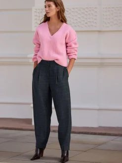 Blauw geruit - N. Premium broek met tonvormige pijpen en wol