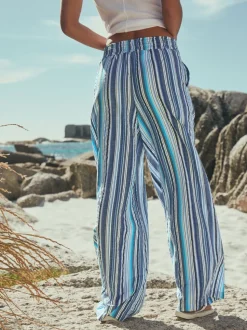 Blauw gestreept - Broek met wijde pijpen en elastische taille
