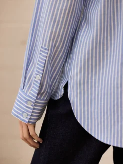 Blauw gestreept - Soft Relaxed Long Sleeve V Neck Shirt