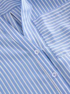 Blauw gestreept - Soft Relaxed Long Sleeve V Neck Shirt