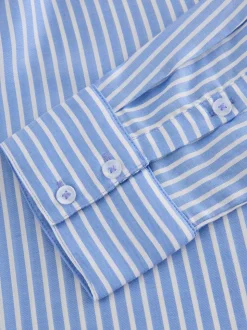 Blauw gestreept - Soft Relaxed Long Sleeve V Neck Shirt