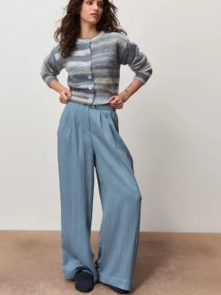 Blauw meerkleurig - Spacedye Knitted Crew Neck Cardigan