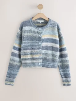 Blauw meerkleurig - Spacedye Knitted Crew Neck Cardigan