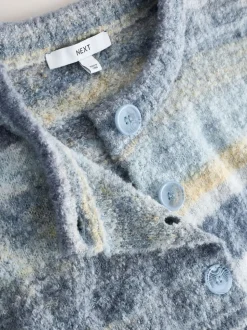 Blauw meerkleurig - Spacedye Knitted Crew Neck Cardigan