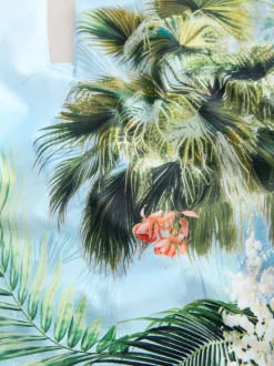 Blauw met jungleprint - Buikbedekkend badpak met ruime ronde hals