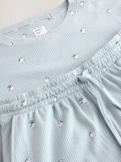 Blauw met papegaaiduiker - Geribbelde pyjama met lange mouwen