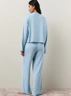 Blauw met sterrenprint - Zachte pyjama met lange mouwen en hartjesprint