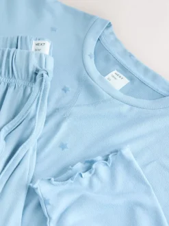 Blauw met sterrenprint - Zachte pyjama met lange mouwen en hartjesprint