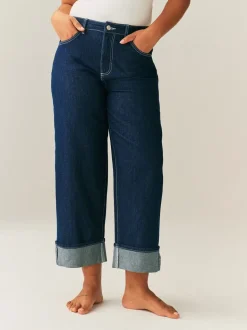 Blauw met wassing - Boyfriend Hourglass Wide Leg Mid Rise Turn Up Jeans