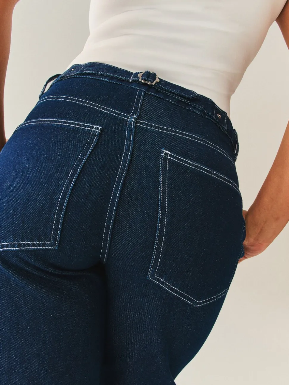 Blauw met wassing - Boyfriend Hourglass Wide Leg Mid Rise Turn Up Jeans