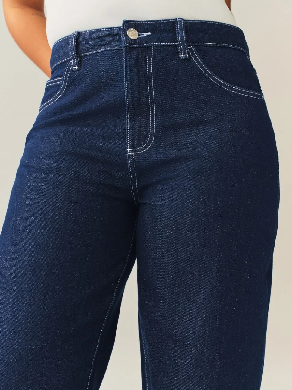 Blauw met wassing - Boyfriend Hourglass Wide Leg Mid Rise Turn Up Jeans